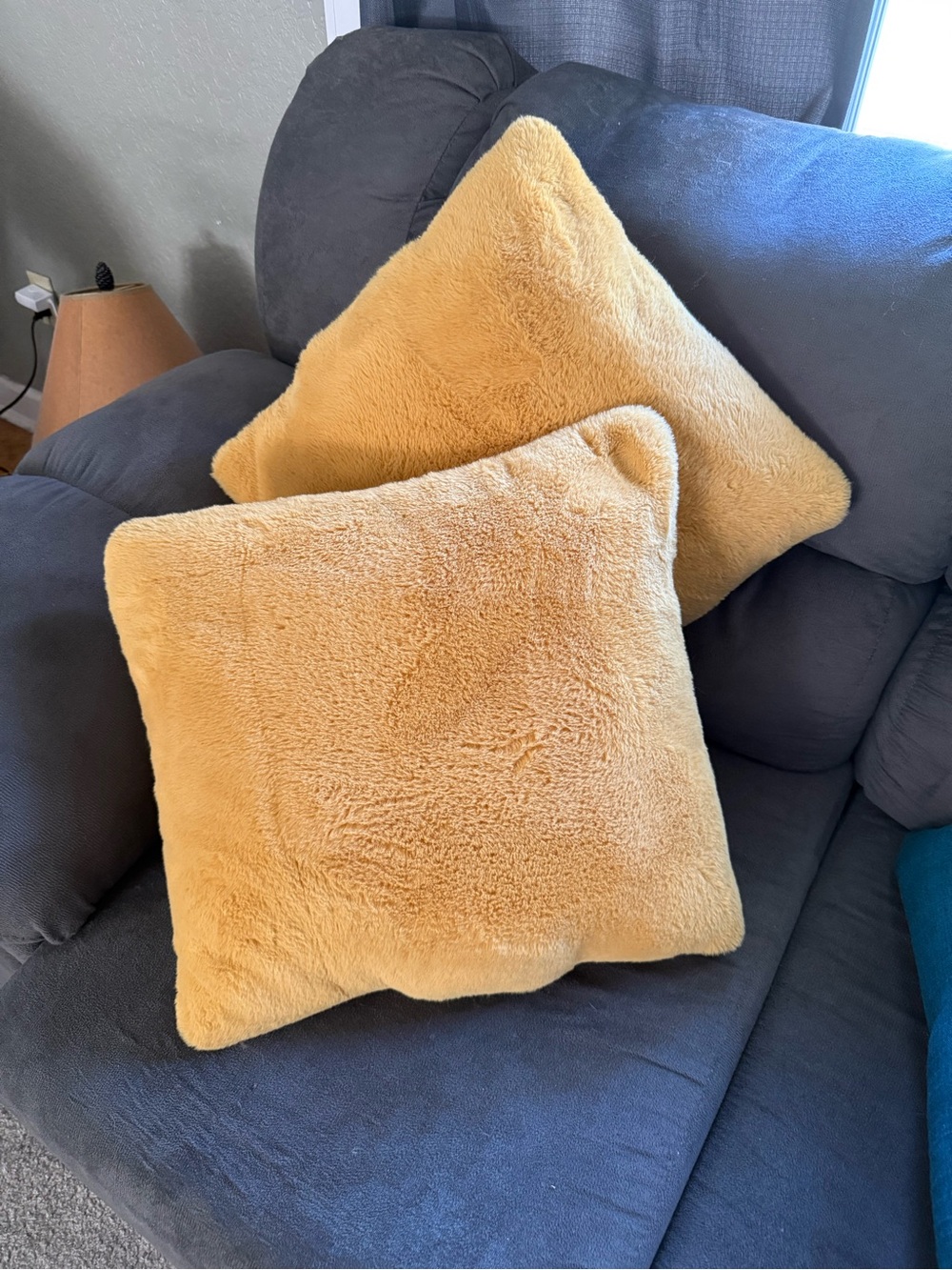 Plush Mustard Yellow Throw Pillows - Set of 2
